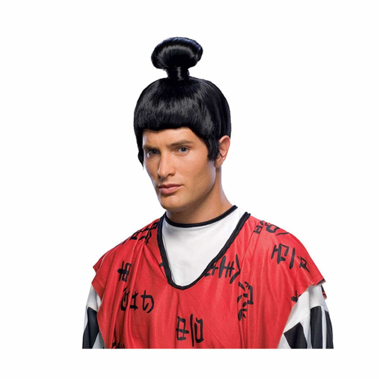 Samurai Japanese Warrior Ninja Kung Fu Master Asian Men Costume Bun Wig