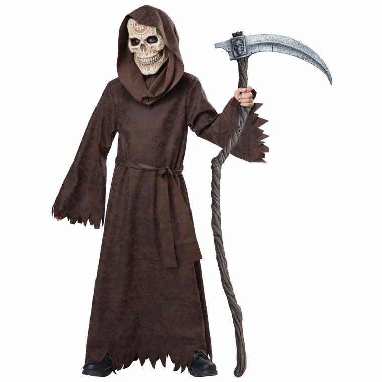 Ancient Grim Reaper Skull Skeleton Ghoul Robe Horror Halloween Boys Costume