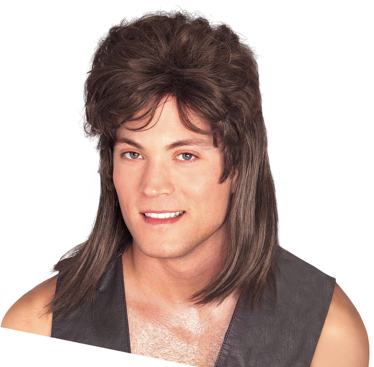 1980s Mullet Redneck Bogan Rock Star Brown Men Costume Wig