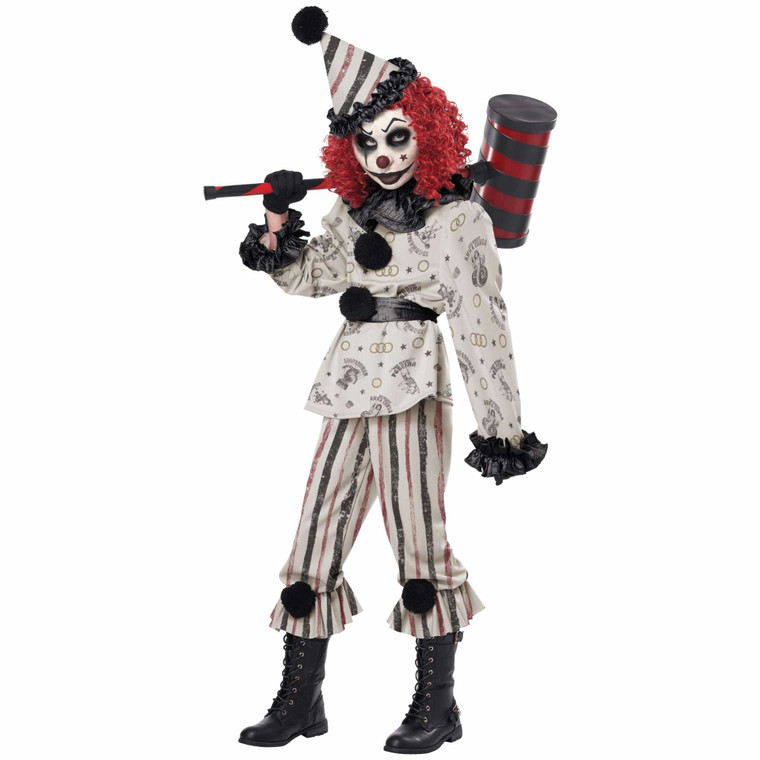 Creeper Clown Horror Scary Vintage Evil Jester Joker Halloween Girls Costume