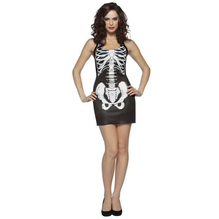 Bones Tank Dress Skeleton Day Of The Death Mexican Halloween Womens Costume 4-10