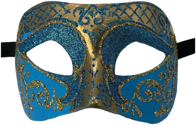 Settecento Brill Gold Sky Blue Venetian Italian Made Masquerade Womens Mask