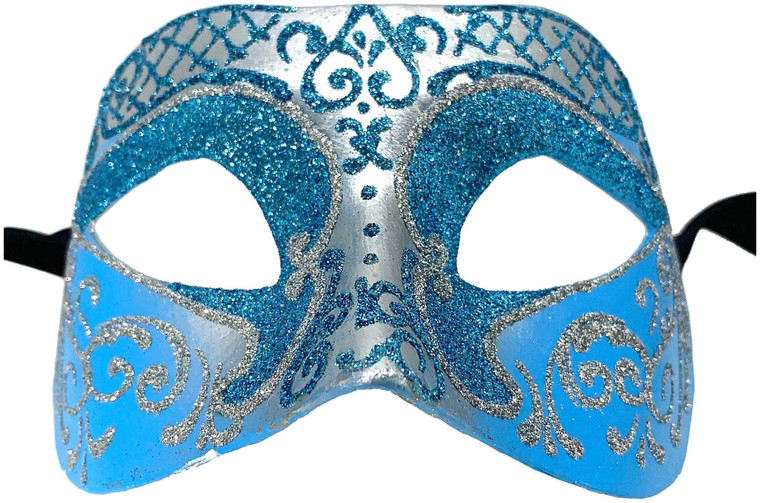 Settecento Brill Silver Sky Blue Venetian Italian Made Masquerade Womens Mask