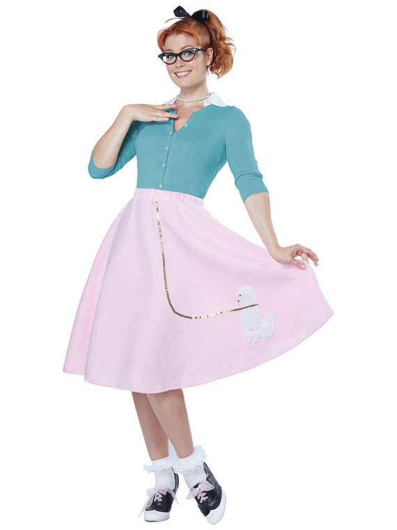 1950s Pink Sock Hops Hairspray Rock Roll Retro Womens Costume Poodle Skirt