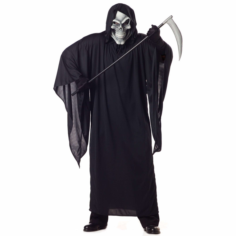 Grim Reaper Horror Robe Death Skeleton Halloween Mens Costume Plus