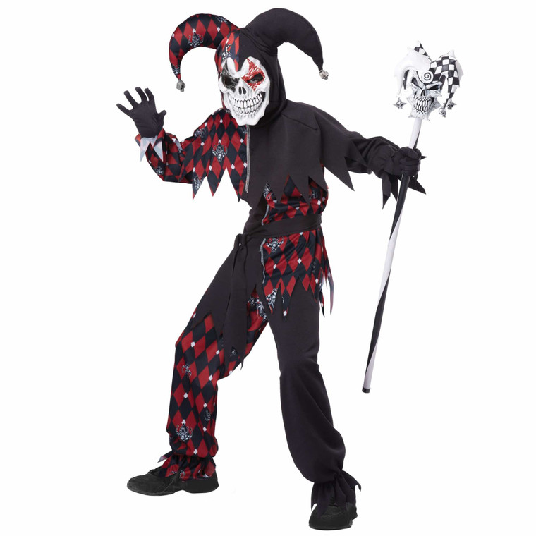 Sinister Jester Joker Evil Clown Horror Halloween Boys Costume