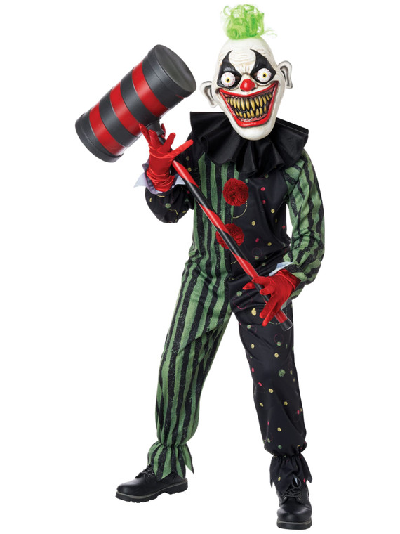 Crazy Eyed Clown Horror Evil Jester Joker Halloween Child Boys Costume