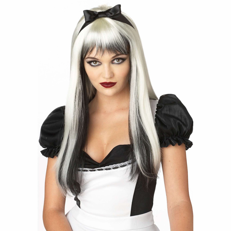 Enchanted Tresses Dark Wicked Alice mad Hatter Black White Women Costume Wig