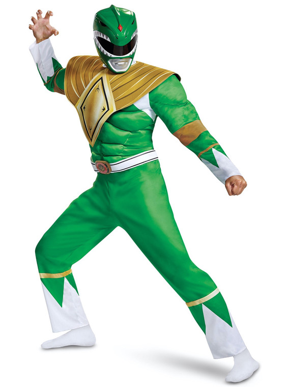 Green Ranger Classic Muscle Power Rangers Superhero Adult Mens Costume Plus 2XL