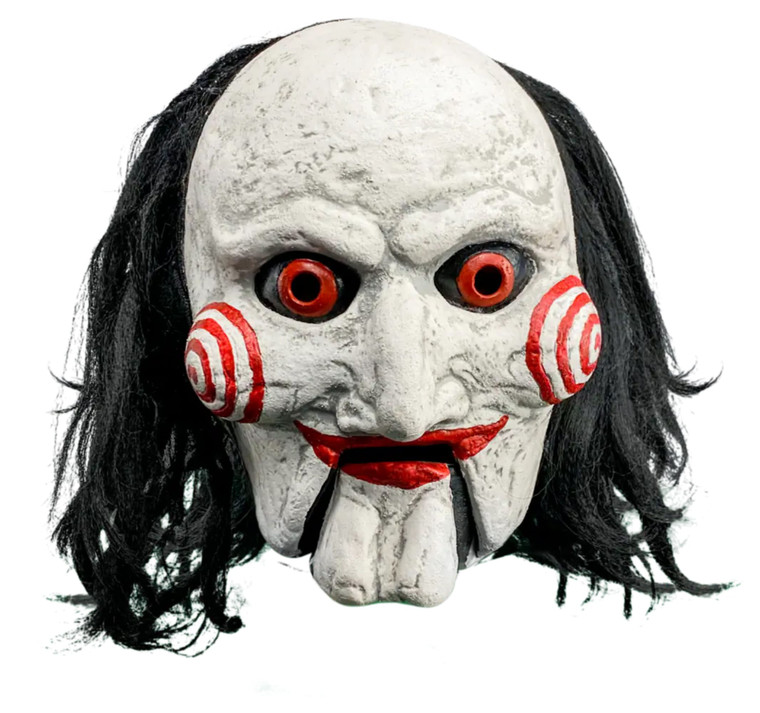 Billy The Puppet SAW Horror Movie Halloween Mens Costume Moving Mouth Mask Hair