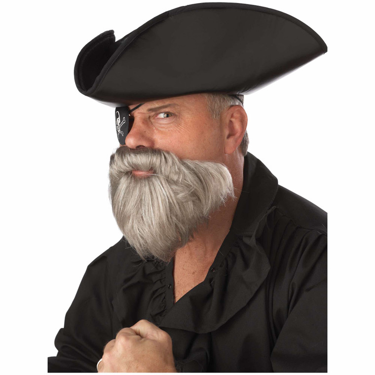 The Captain Pirate Grey Men Costume Beard & Moustache Set