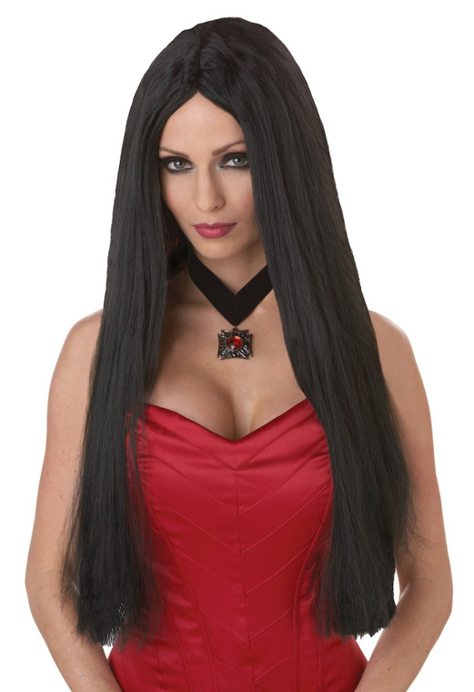 Long Flowing 24" Black Witch Vampiress Women Costume Wig