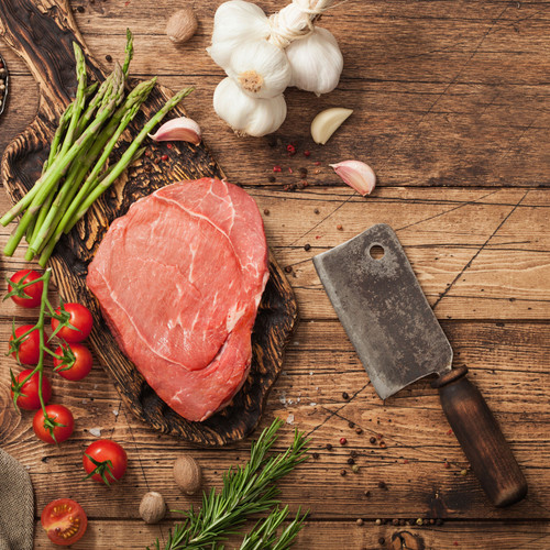 Galloway Braising Steak, raw and prepped for cooking
