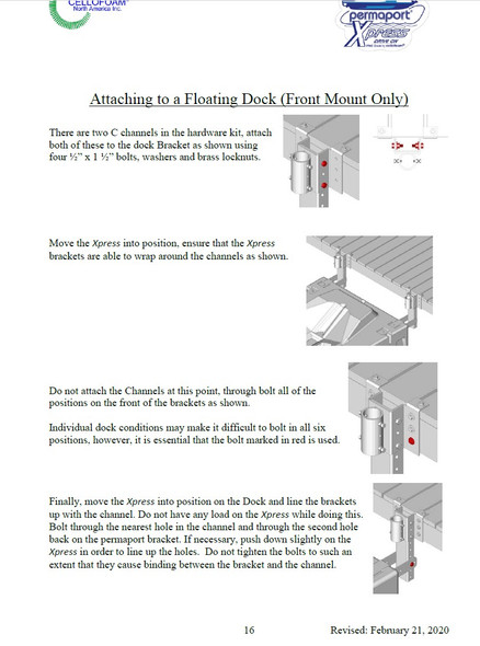 Xpress® Floating Dock Mounting Kit instructions - front mount only