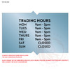 Custom trading hours decal in cut black vinyl - style 1