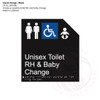 Classic Range - Matte Black Acrylic Braille Signs - Unisex Accessible Toilet RH and Baby Change