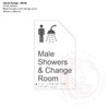 Classic Range - Matte White Acrylic Braille Signs - Male Showers and Change Room