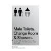 Pillar Range - Matte Silver Acrylic Braille Signs - Male Toilets, Change Room and Showers