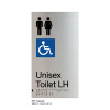 Pillar Range - Satin Natural Anodised Braille Signs - Unisex Accessible Toilet LH