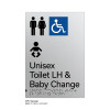 Pillar Range - Matte Silver Acrylic Braille Signs - Unisex Accessible Toilet LH and Baby Change