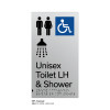 Pillar Range - Matte Silver Acrylic Braille Signs - Unisex Accessible Toilet LH and Shower