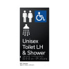 Pillar Range - Satin Black Anodised Aluminium Braille Signs - Unisex Accessible Toilet LH and Shower