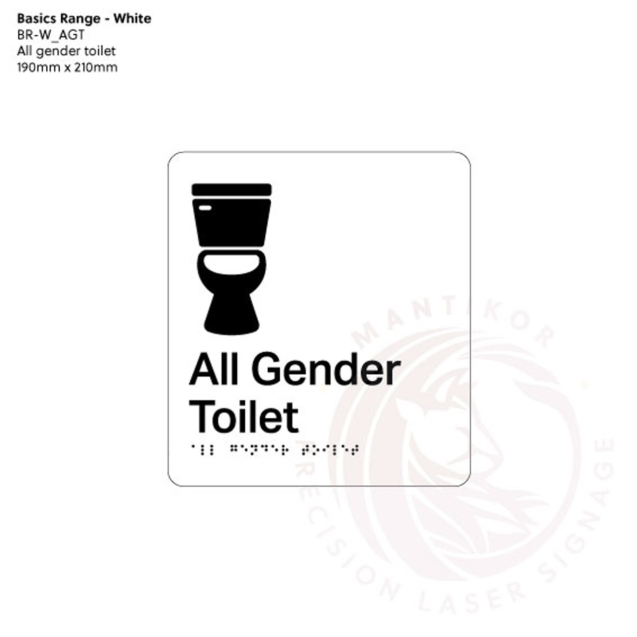 Basics Range - White Braille Signs - All Gender Toilet
