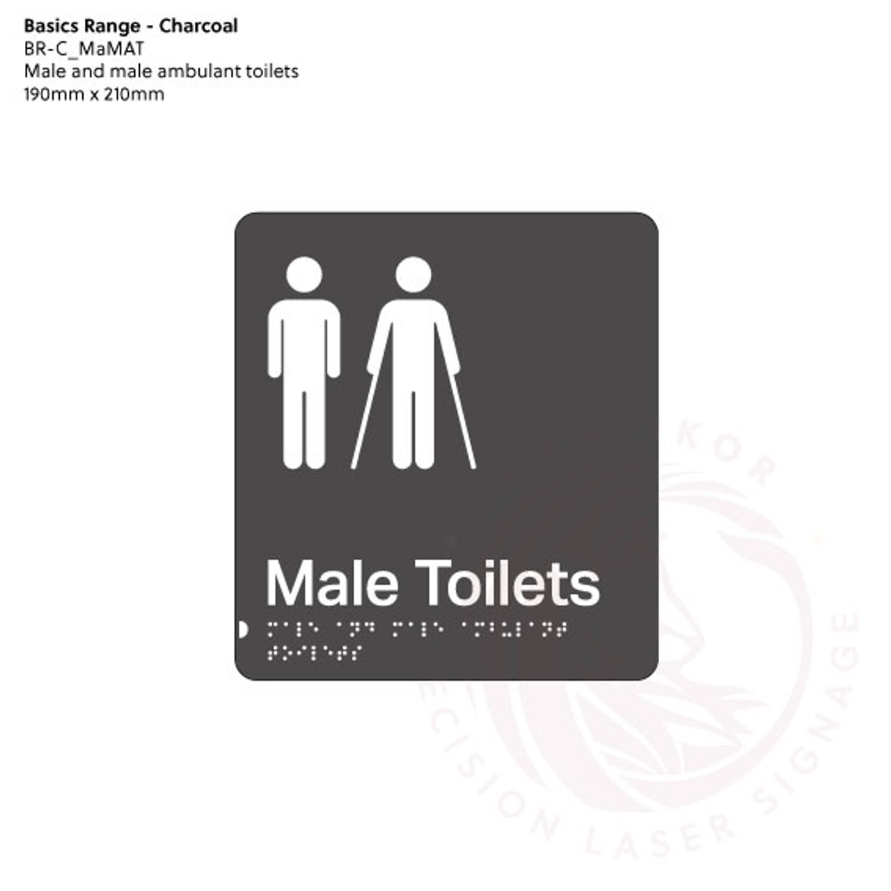 Basics Range - Charcoal Braille Signs - Male and Male Ambulant Toilets