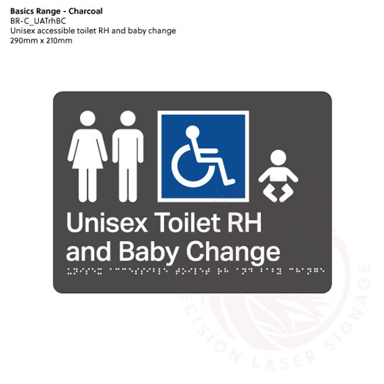 Basics Range - Charcoal Braille Signs - Unisex Accessible Toilet RH and Baby Change
