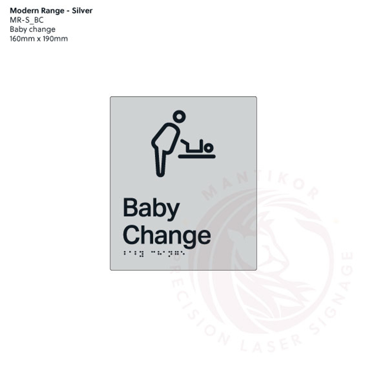 Modern Range - Silver Acrylic Braille Signs - Baby Change