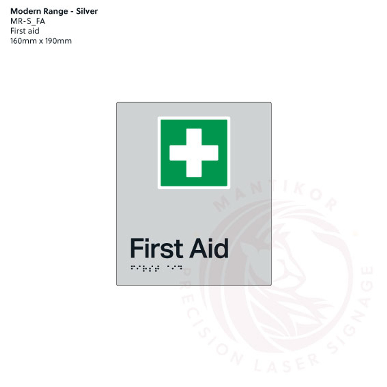 Modern Range - Silver Acrylic Braille Signs - First Aid