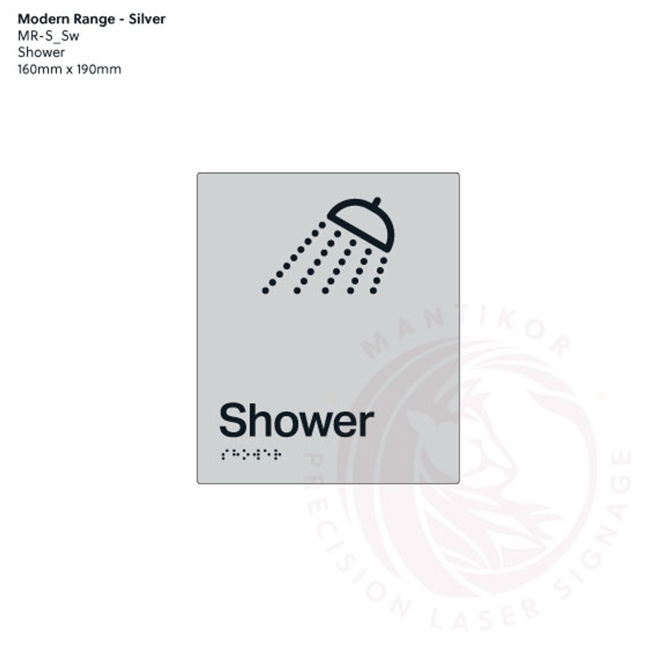 Modern Range - Silver Acrylic Braille Signs - Shower