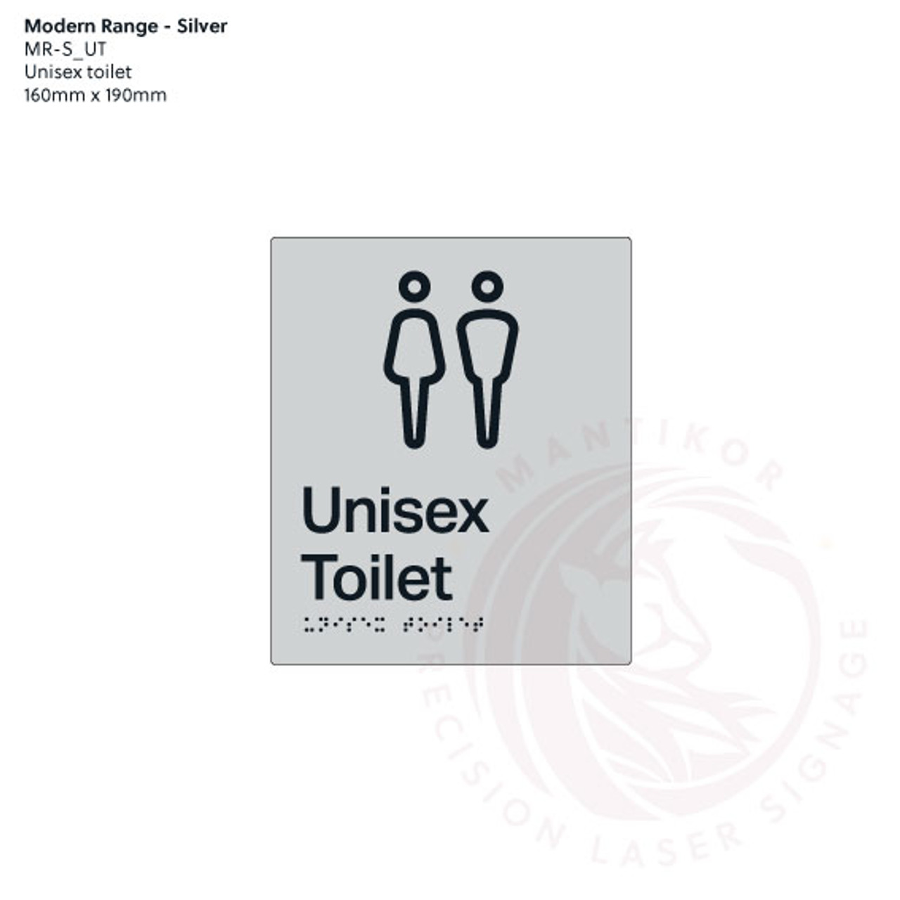 Silver Acrylic Tactile Braille Signs - Unisex Toilet