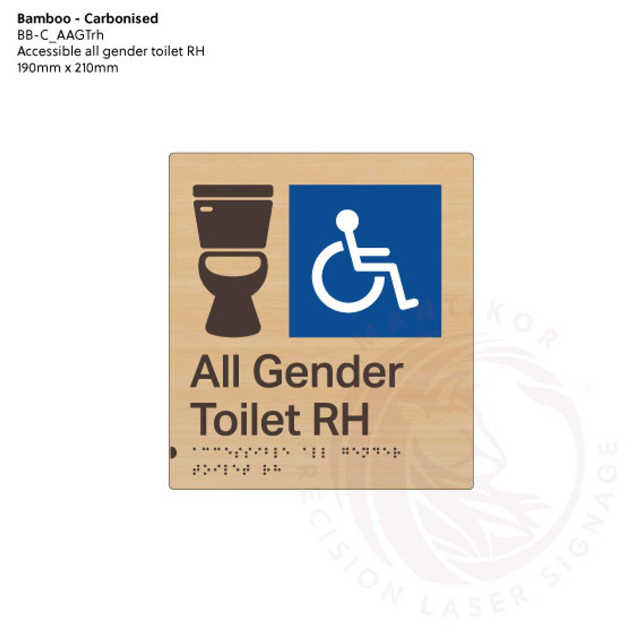 Carbonised Bamboo Tactile Braille Signs - Accessible All Gender Toilet RH