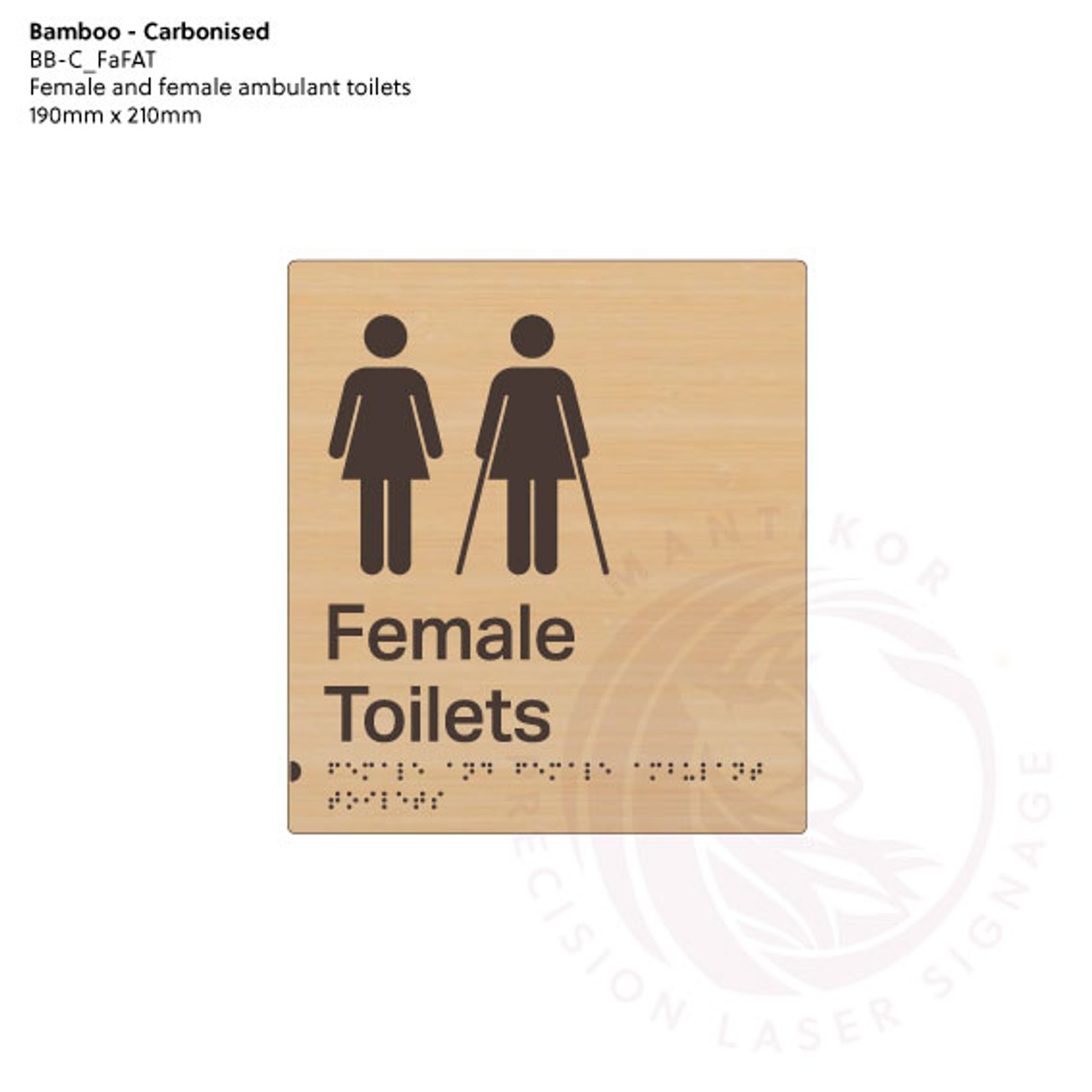 Carbonised Bamboo Tactile Braille Signs - Female and Female Ambulant Toilets