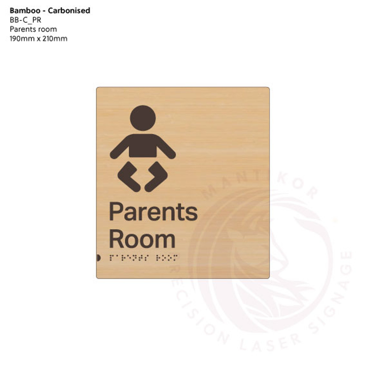 Carbonised Bamboo Tactile Braille Signs - Parents Room