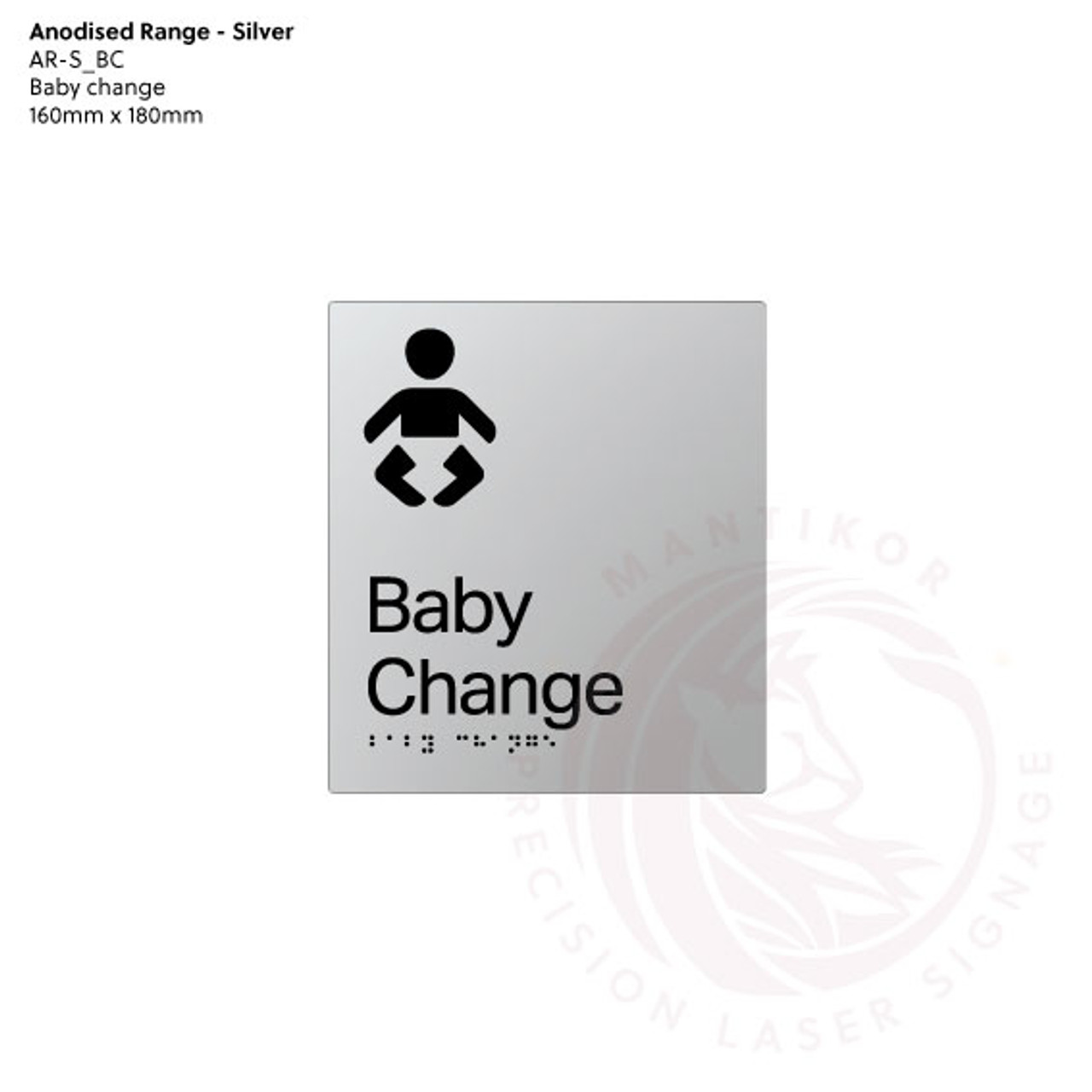 Satin Silver Anodised Aluminium Braille Signs - Baby Change