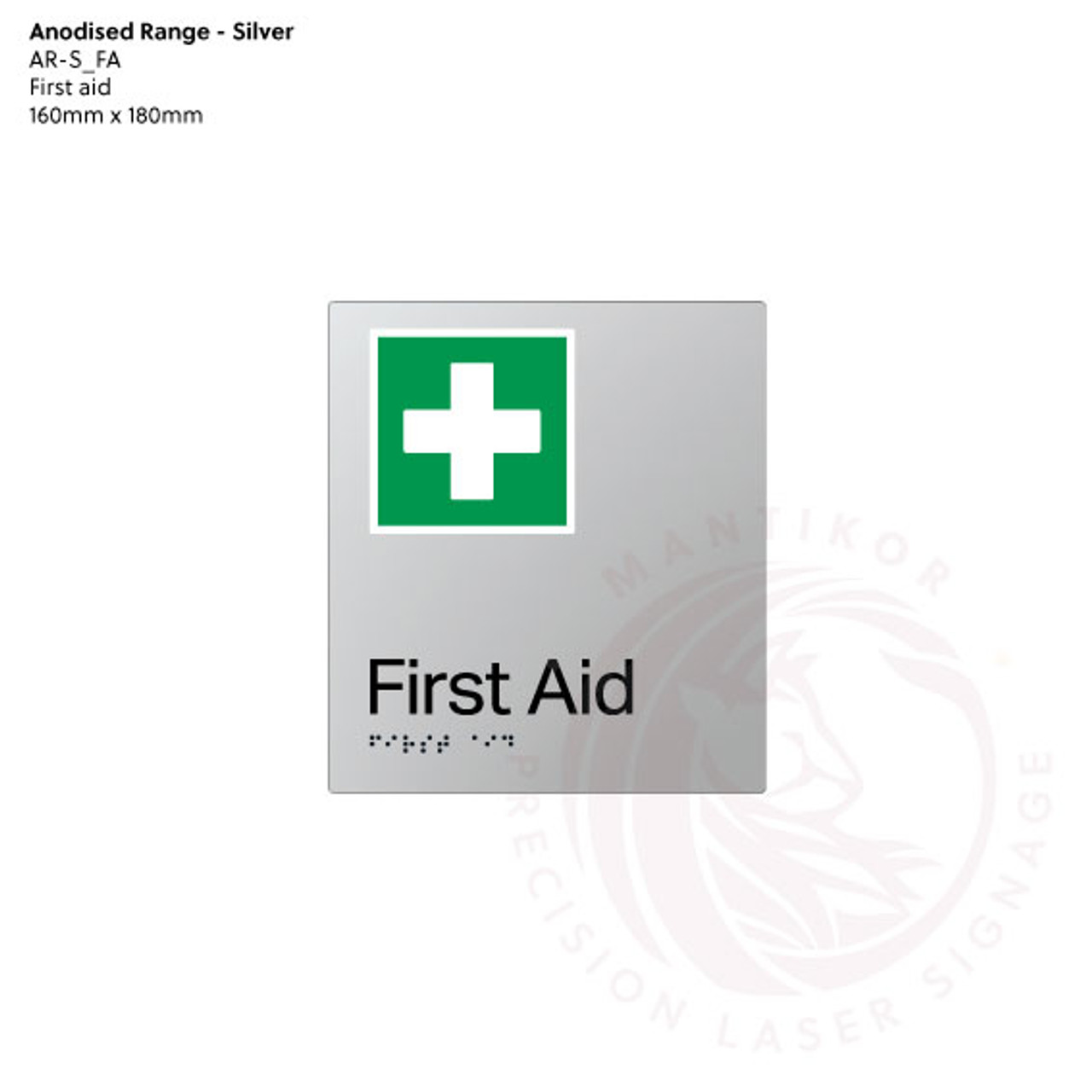 Satin Silver Anodised Aluminium Braille Signs - First Aid