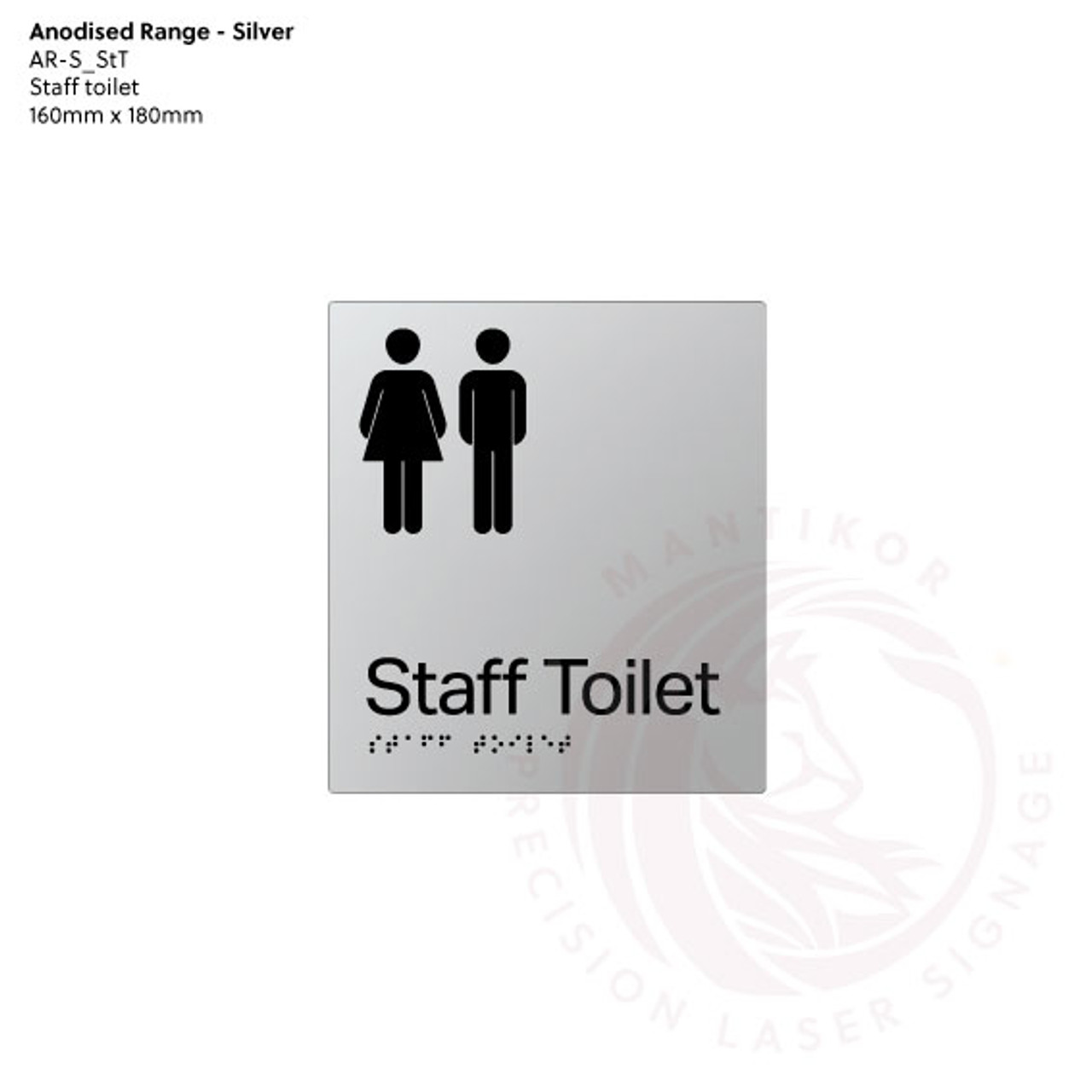 Satin Silver Anodised Aluminium Braille Signs - Staff Toilet