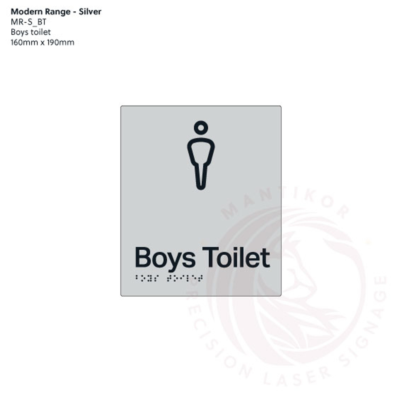 Modern Range - Silver Acrylic Braille Signs - Boys Toilet