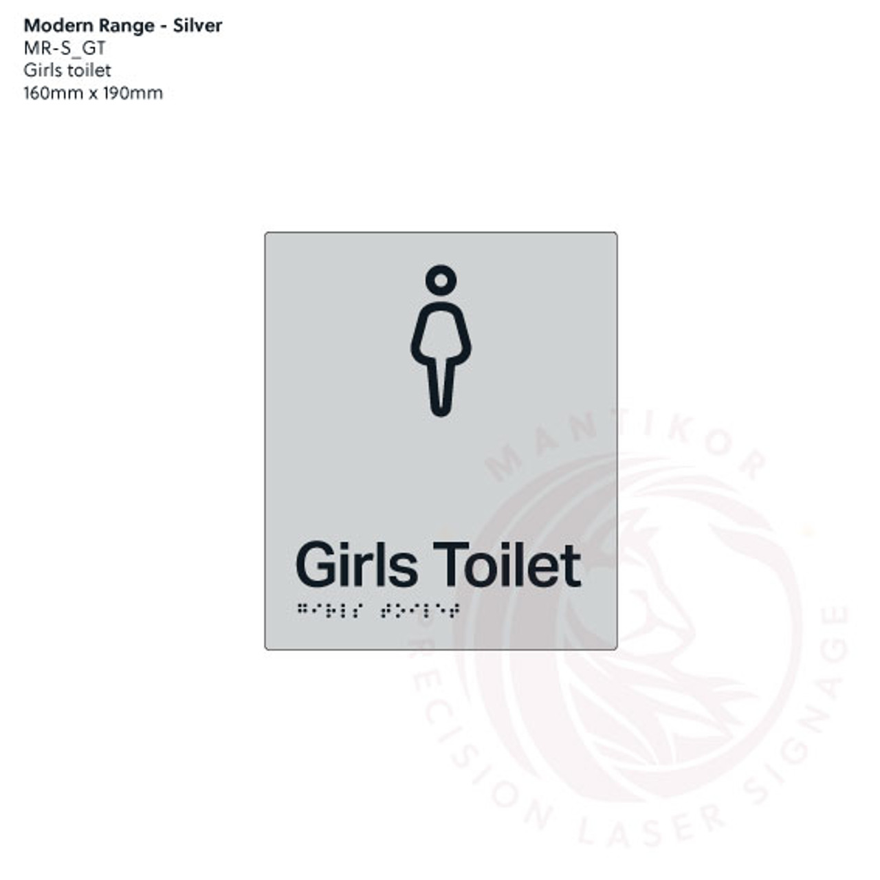 Modern Range - Silver Acrylic Braille Signs - Girls Toilet