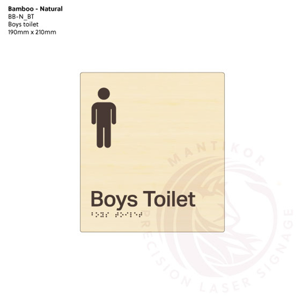 Natural Bamboo Tactile Braille Signs - Boys Toilet