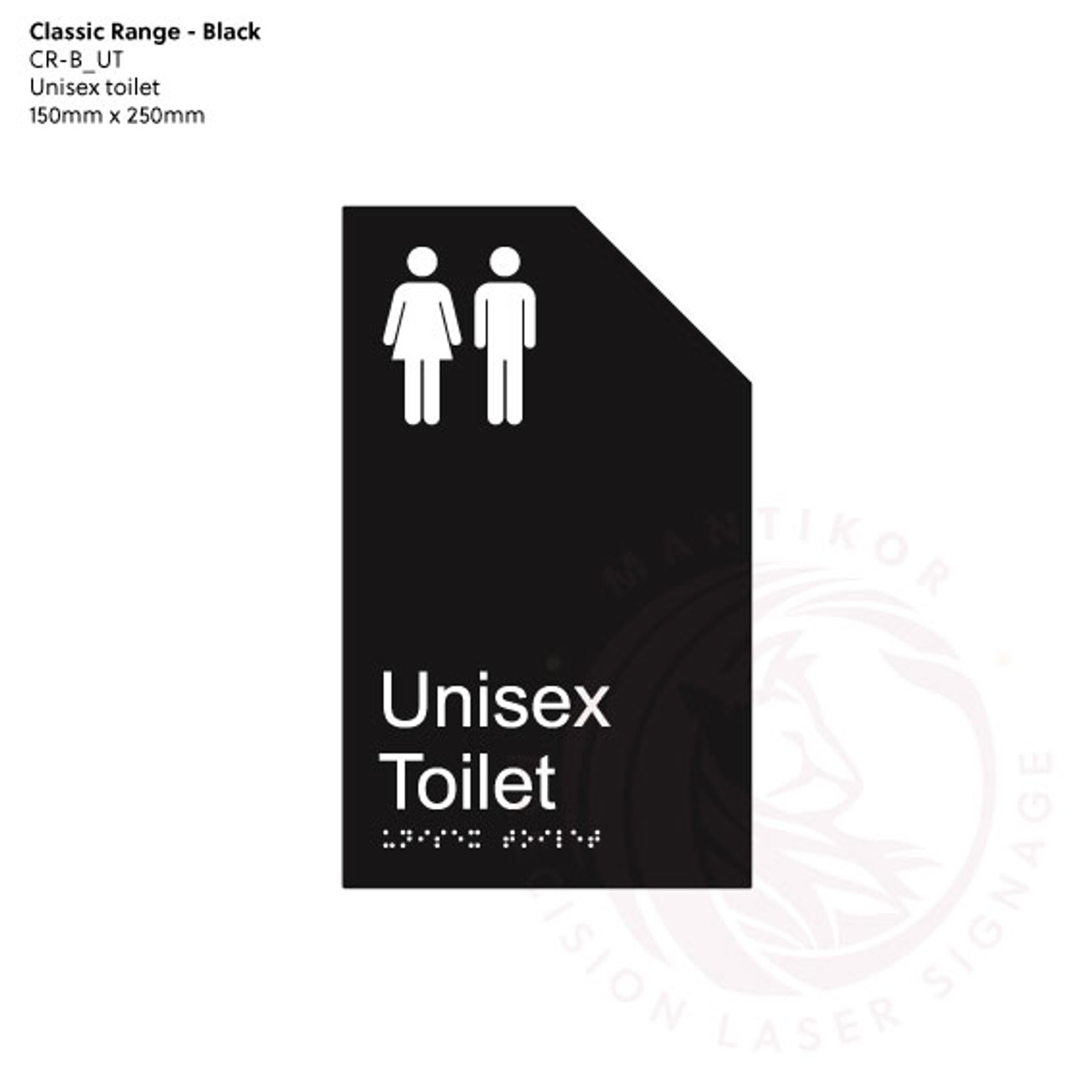 Classic Range - Matte Black Acrylic Braille Signs - Unisex Toilet
