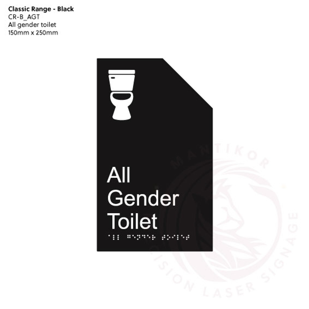 Classic Range - Matte Black Acrylic Braille Signs - All Gender Toilet