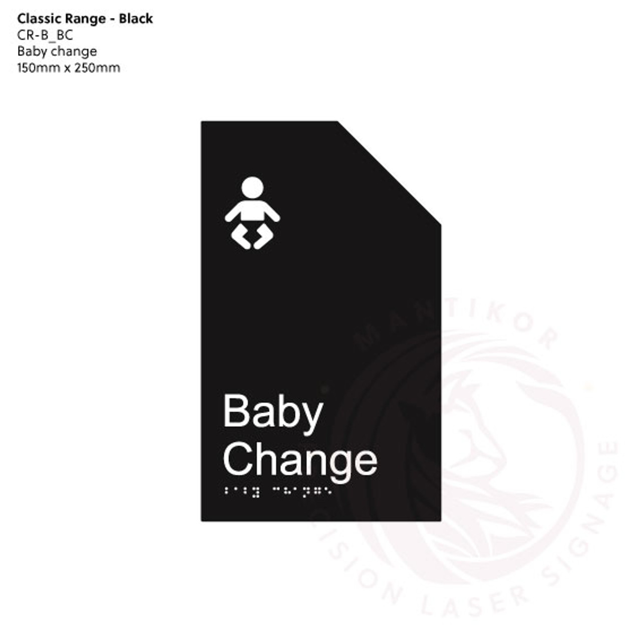 Classic Range - Matte Black Acrylic Braille Signs - Baby Change