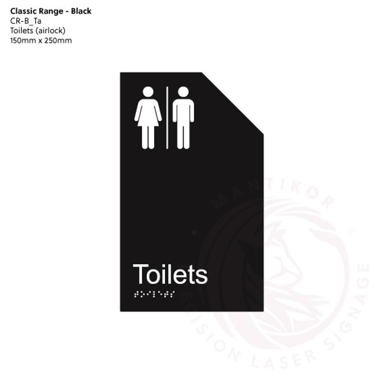 Classic Range - Matte Black Acrylic Braille Signs - Toilets