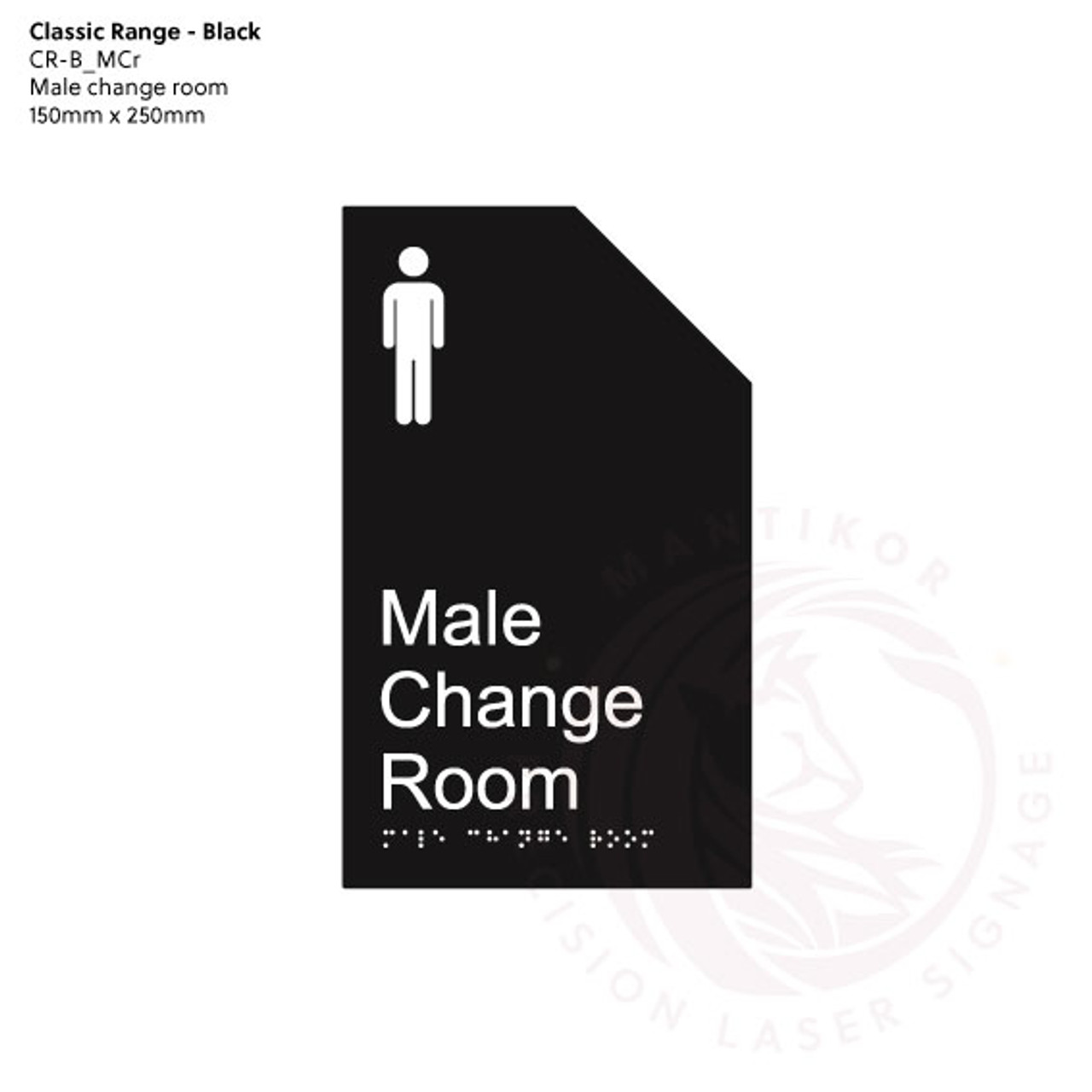 Classic Range - Matte Black Acrylic Braille Signs - Male Change Room