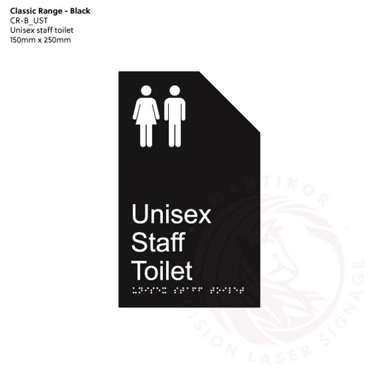 Classic Range - Matte Black Acrylic Braille Signs - Unisex Staff Toilet