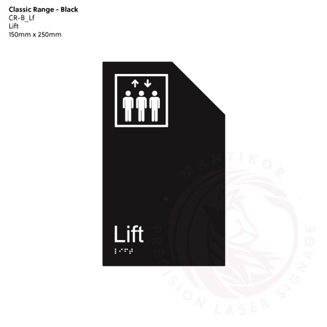 Classic Range - Matte Black Acrylic Braille Signs - Lift