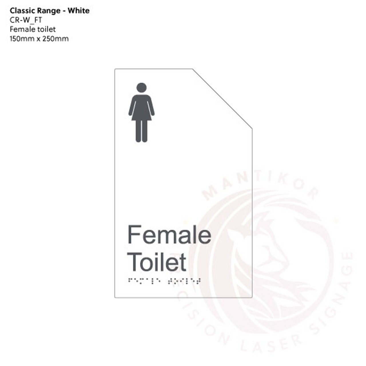 Classic Range - Matte White Acrylic Braille Signs - Female Toilet